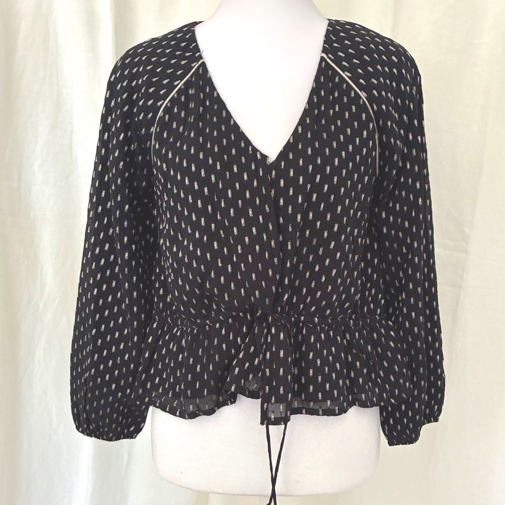 Amuse Society Peplum Waist Linen Jacket Black Silver Thread Cottagecore Small
